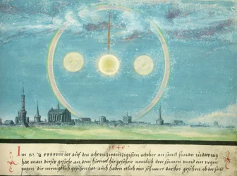 Augsburger Wunderzeichenbuch — Folio 164: Nebensonnen e spada 28 ottobre 1549